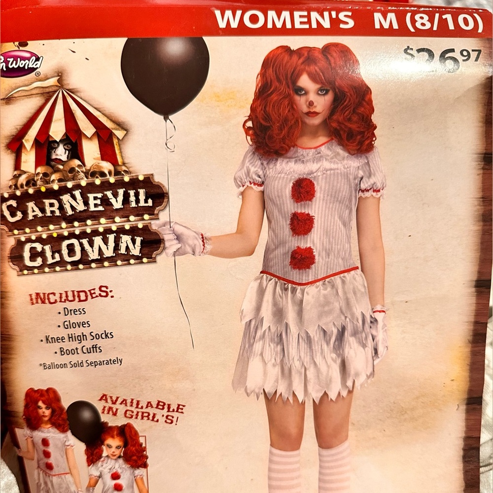 Carnival Clown Costume for Women - White and Red